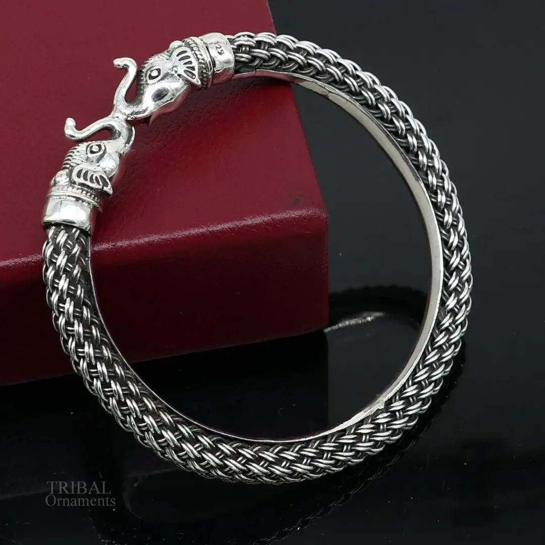 925 sterling silver handmade vintage design stylish elephant face bangle bracelet kada