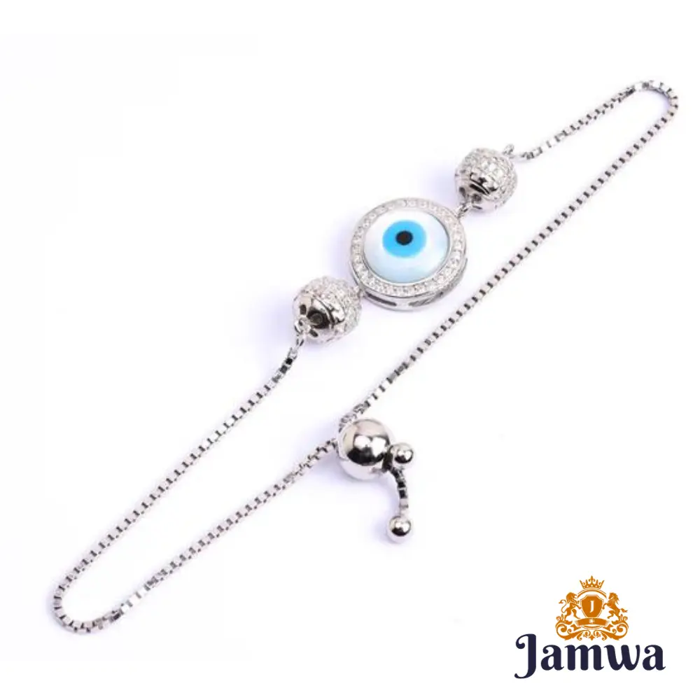 925 Sterling Silver Evil Eye Bracelet Silver - Adjustable Drawstring Bracelet